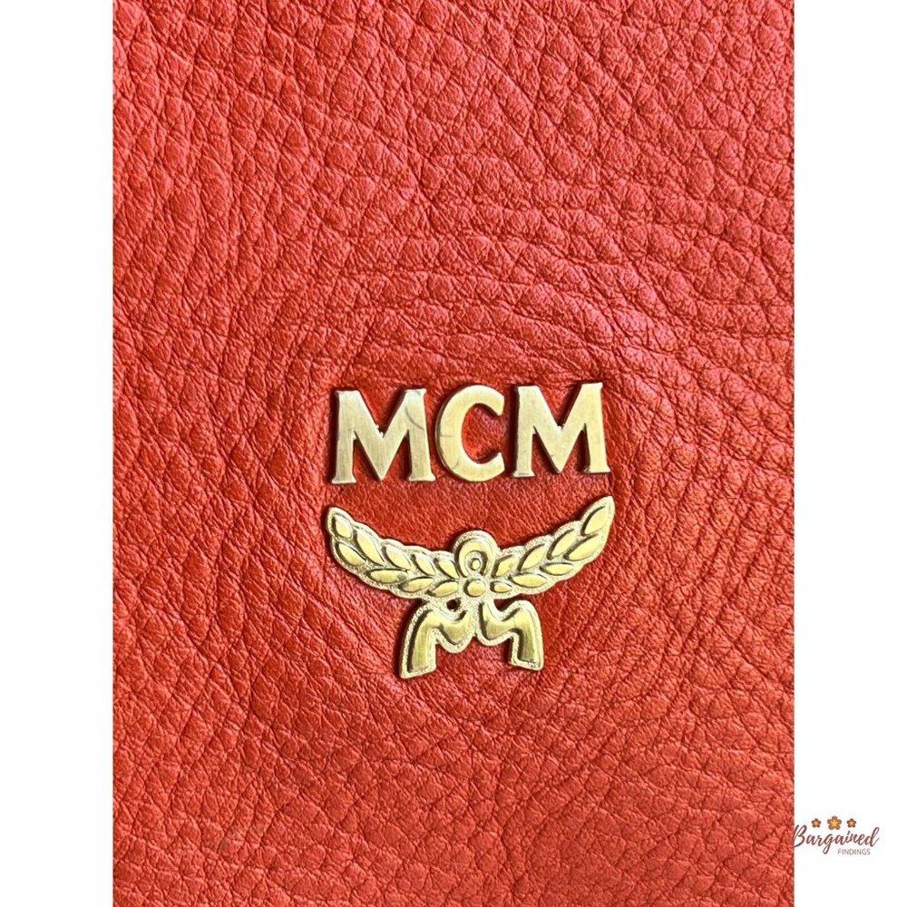 Authentic Mcm Orange Monogram Embossed Leather Me… - image 2